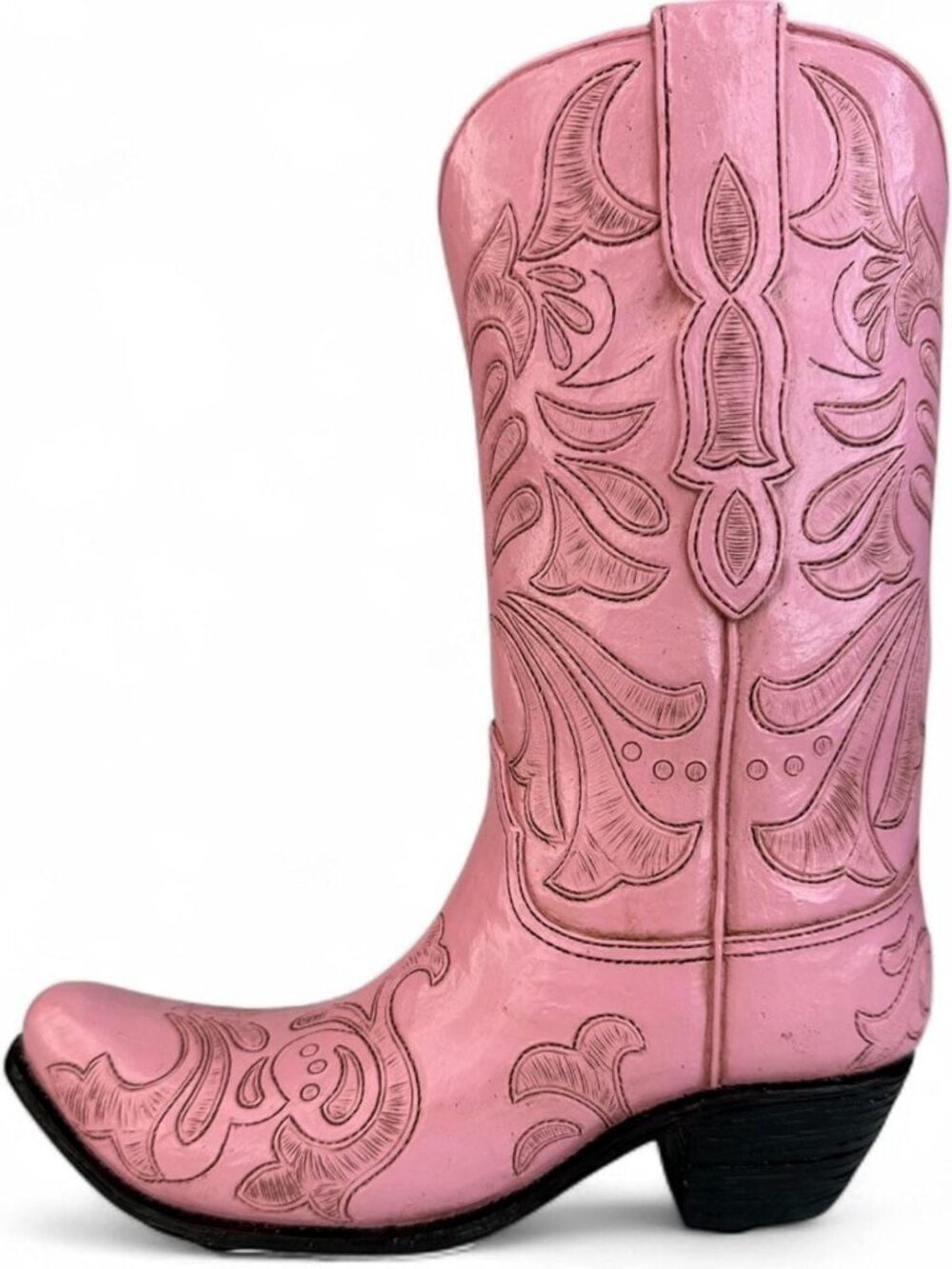 Pink Cowboy Boot Vase - Tooled Leather Look Western Decor for Flowers, 10” Tall